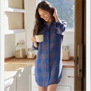 NWT Outerknown Blanket Shirt Dress in Navy/Plaid $168 MSRP